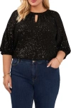 Vince Camuto Plus Size Sequined Dolman-sleeve Top In Rich Black