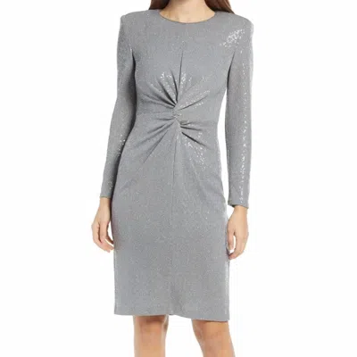 Vince Camuto Sequin Long Sleeve Sheath Dress In Silver In Gray