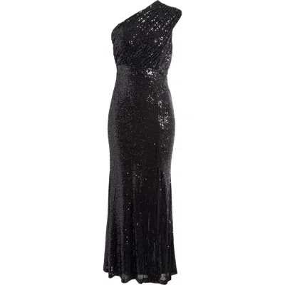 Vince Camuto Sequin One-shoulder Sheath Gown In Black