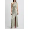 Vince Camuto Sequin One-shoulder Sheath Gown In Pewter