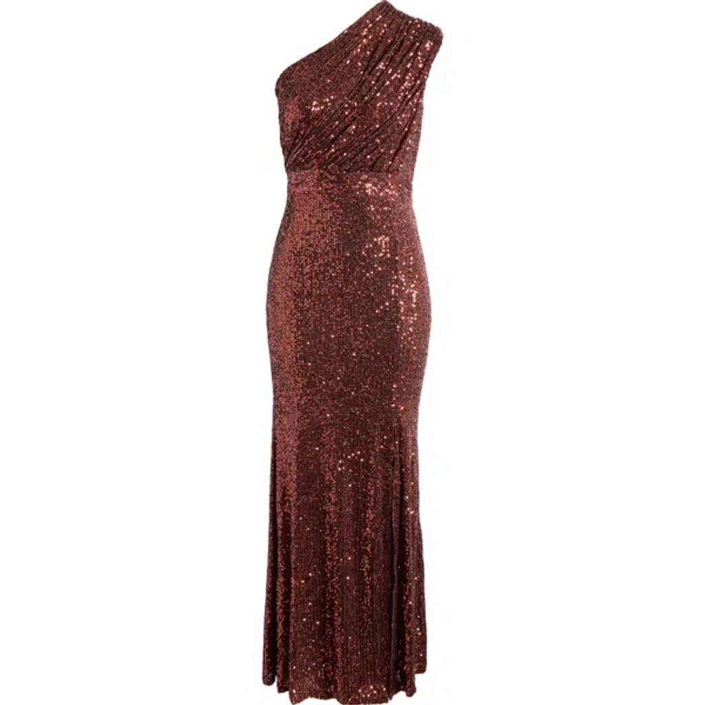 Vince Camuto Sequin One-shoulder Sheath Gown In Brown | ModeSens