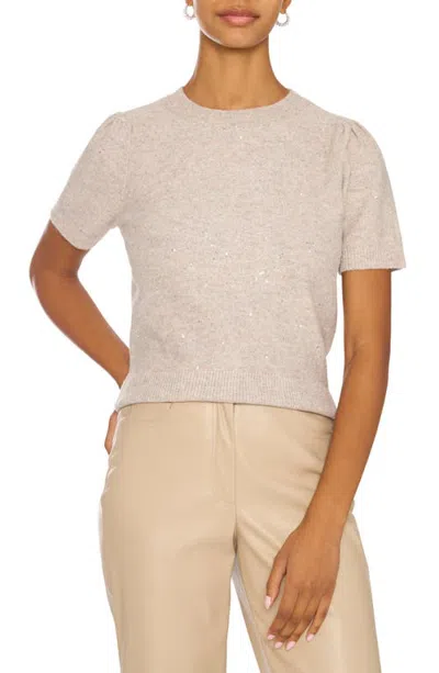 Vince Camuto Sequin Puff Sleeve Crewneck Sweater In Pink
