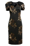 Vince Camuto Sequin Puff Sleeve Satin Sheath Dress In Multi