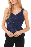 Vince Camuto Sequin Satin Strap Tank In Classic Navy