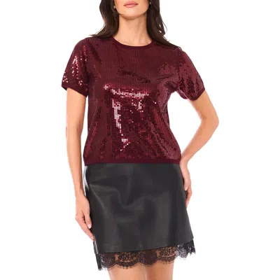 Vince Camuto Sequin Short Sleeve Top In Red