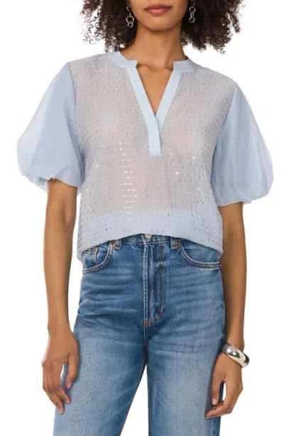Vince Camuto Sequin Stripe Puff Sleeve Top In Lake Breeze