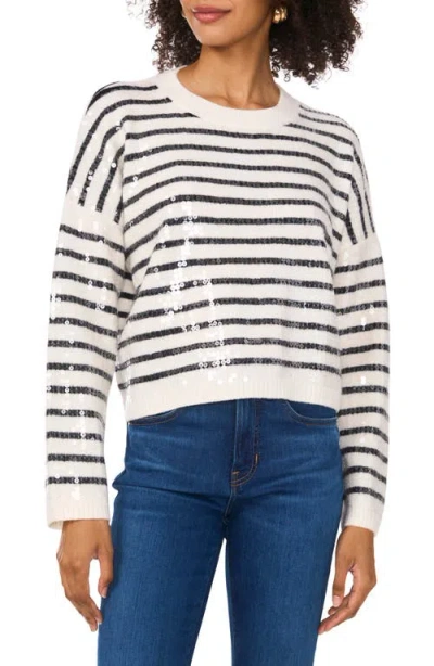 Vince Camuto Sequin Stripe Sweater In Antique White