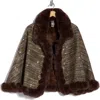 Vince Camuto Sequin Tweed Cape With Faux Fur Trim In Multi