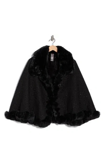 Vince Camuto Sequin Tweed Cape With Faux Fur Trim In Multi