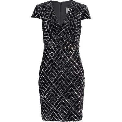 Vince Camuto Sequin Velvet Cocktail Sheath Dress In Black Silver