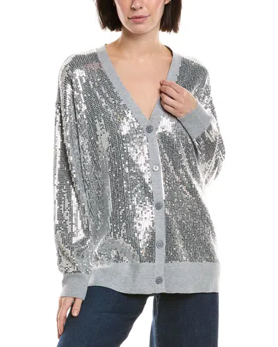 Vince Camuto Sequin Wool-blend Cardigan In Silver