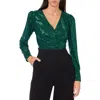 Vince Camuto Women's Sequined Faux-wrap Long-sleeve Top In Arresting Emerald