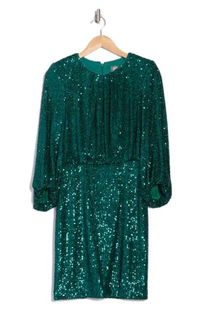 Vince Camuto Sequined Long Sleeve Dress In Hunter