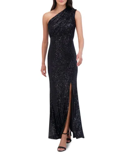 VINCE CAMUTO SEQUINED ONE-SHOULDER GOWN IN BLACK