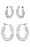 Vince Camuto Set Of 2 Assorted Hoop Earrings In Silver