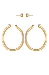Vince Camuto Set Of 2 Button Stud & Pavé Crystal Hoop Earrings In Goldtone