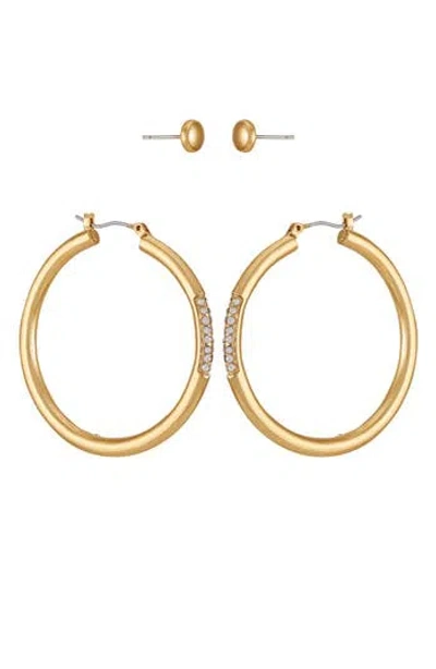 Vince Camuto Set Of 2 Button Stud & Pavé Crystal Hoop Earrings In Goldtone
