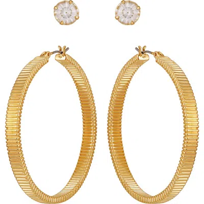 Vince Camuto Set Of 2 Crystal Stud & Hoop Earrings In Gold