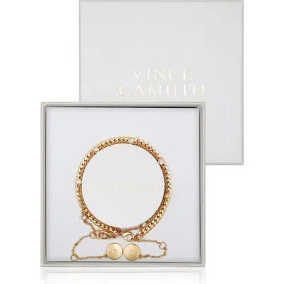 Vince Camuto Set Of 2 Curb & Station Line Bracelets In Gold