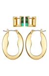 Vince Camuto Set Of 2 Hoop Earrings In Gold/green