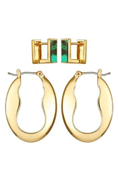 Vince Camuto Set Of 2 Hoop Earrings In Gold/green