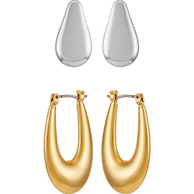 Vince Camuto Set Of 2 Two-tone Teardrop & Oval Hoop Earrings In Multi