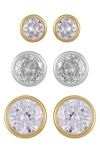 Vince Camuto Set Of 3 Cubic Zirconia Stud Earrings In Gold