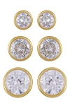 Vince Camuto Set Of 3 Cubic Zirconia Stud Earrings In Gold