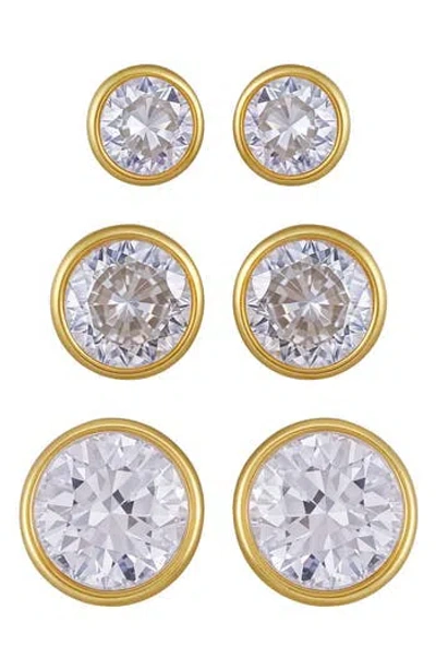Vince Camuto Set Of 3 Cubic Zirconia Stud Earrings In Gold