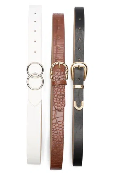 Vince Camuto Set Of 3 Faux Leather Belts In Black/brown/white