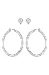 Vince Camuto Set Of Two Crystal Stud & Crystal Hoop Earrings In Silver Tone