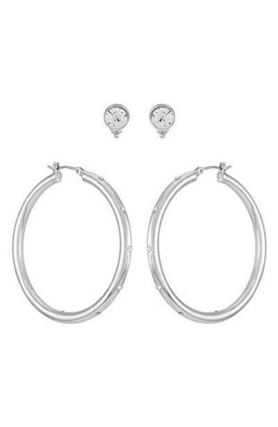 Vince Camuto Set Of Two Crystal Stud & Crystal Hoop Earrings In Gray