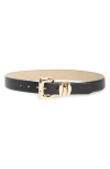 Vince Camuto Shaped Buckle Faux Leather Belt In Black Gold