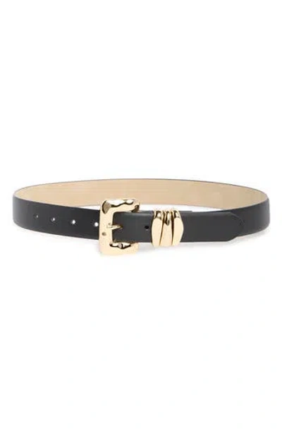 Vince Camuto Shaped Buckle Faux Leather Belt In Black Gold