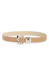 Vince Camuto Shaped Buckle Faux Leather Belt In Taupe