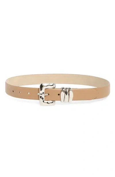 Vince Camuto Shaped Buckle Faux Leather Belt In Taupe