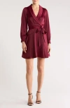 Vince Camuto Shawl Collar Long Sleeve Satin Dress In Burgundy