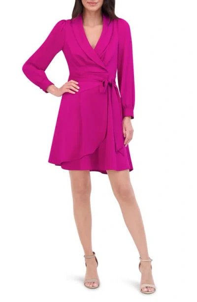 Vince Camuto Shawl Collar Long Sleeve Satin Dress In Pink