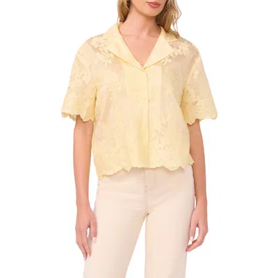 Vince Camuto Sheer Floral Camp Shirt In Yellow