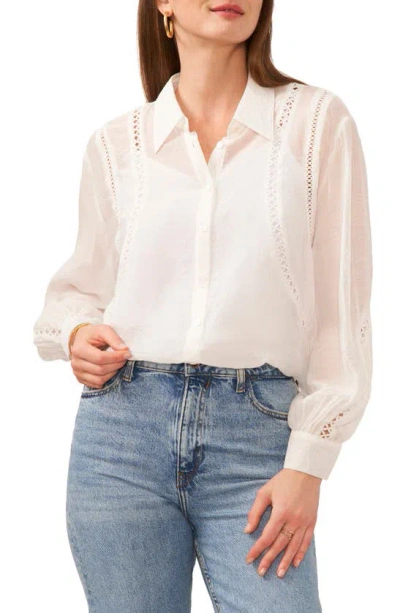 Vince Camuto Sheer Openwork Detail Button-up Shirt In New Ivory