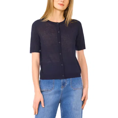 Vince Camuto Sheer Short Sleeve Cardigan In Blue