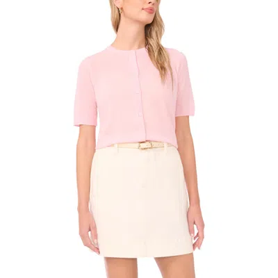 Vince Camuto Sheer Short Sleeve Cardigan In Pink