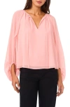 Vince Camuto Sheer Sleeve Tie Neck Top In Pink