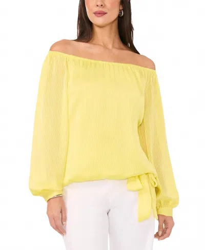 Vince Camuto Sheer Striped Off-the-shoulder Long-sleeve Tie-front Blouse In Limoncello In Yellow