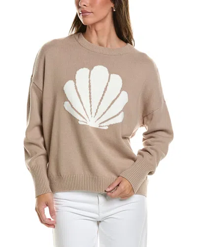 Vince Camuto Shell Motif Crewneck Sweater In White