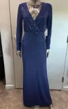 Vince Camuto Shimmer Long Sleeve Gown In Navy
