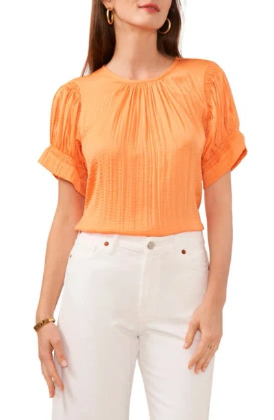 Vince Camuto Shirred Neck Rumpled Satin Blouse In Orange Fizz