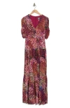Vince Camuto Shirred Sleeve Chiffon Tiered Maxi Dress In Red