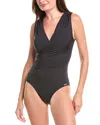 Vince Camuto Shirred Surplice One-piece In Black