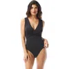 Vince Camuto Shirred Surplice One Piece Swimsuit In Black